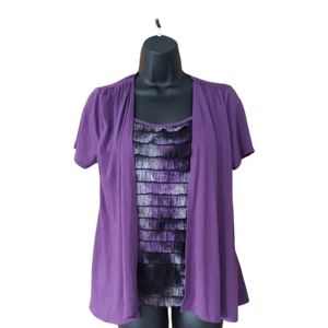 Women's Notations ruffled tee & cardigan combo top